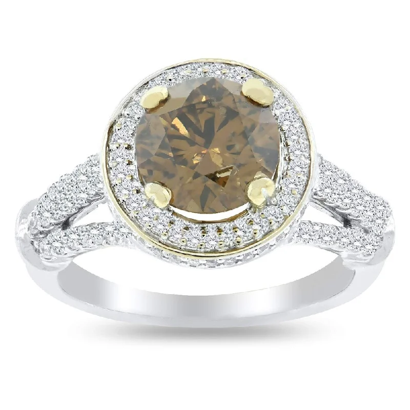 Auriya 18k Gold 2 5/8ctw One-of-A-Kind Fancy Brown Diamond Halo Engagement Ring (G-I, I1-I2)