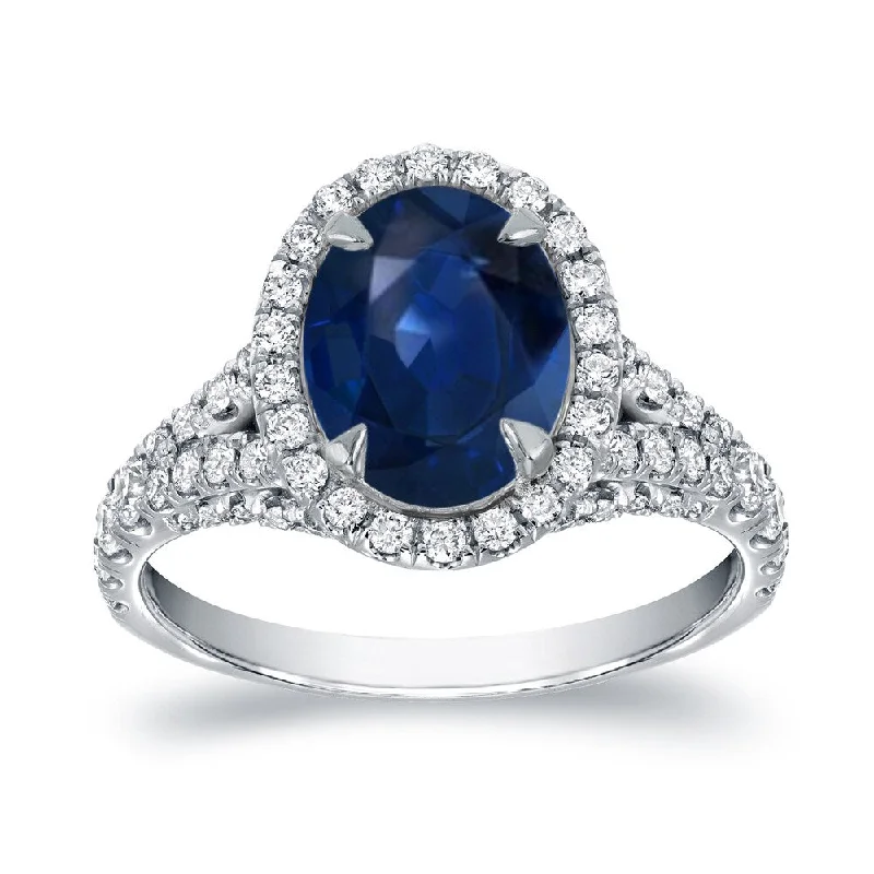 Auriya 18k Gold 2ct Oval-cut Sapphire and Diamond Halo Engagement Ring 1ctw