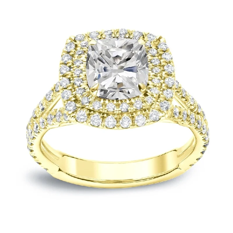 Auriya 18k Gold 2ctw Cushion-cut Halo Diamond Engagement Ring 14k Gold Certified (H-I, I1-I2)