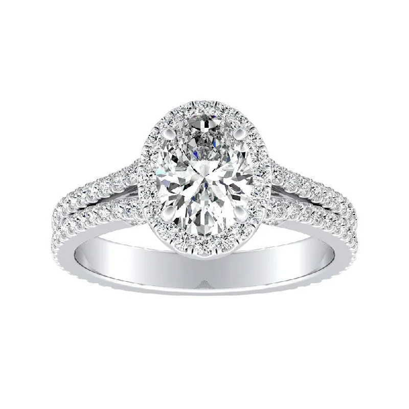 Auriya 18k Gold 9/10ctw Oval-cut Halo Diamond Engagement Ring