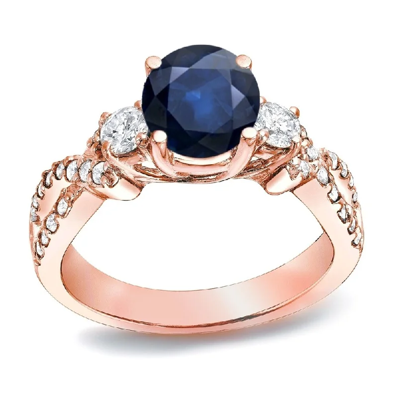 Auriya 1ct Blue Sapphire and 1/2ctw 3 Stone Diamond Engagement Ring 14K Gold