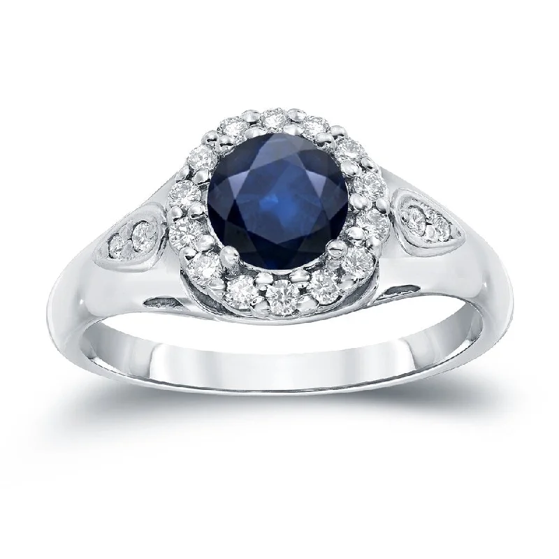 Auriya 1ct Blue Sapphire and 1/4ctw Halo Diamond Engagement Ring 14k Gold