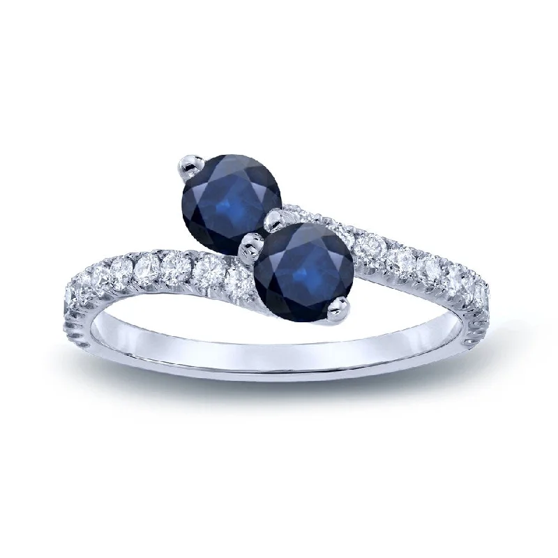 Auriya 1ctw Round 2 Stone Blue Diamond Engagement Ring 14K Gold