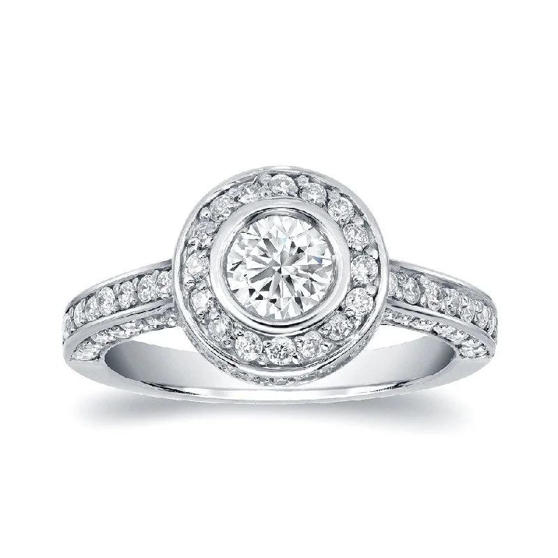 Auriya Double Edge 1 1/2ct TDW Bezel-Set Diamond Halo Engagement Ring 14k White Gold (H-I, SI1-SI2)