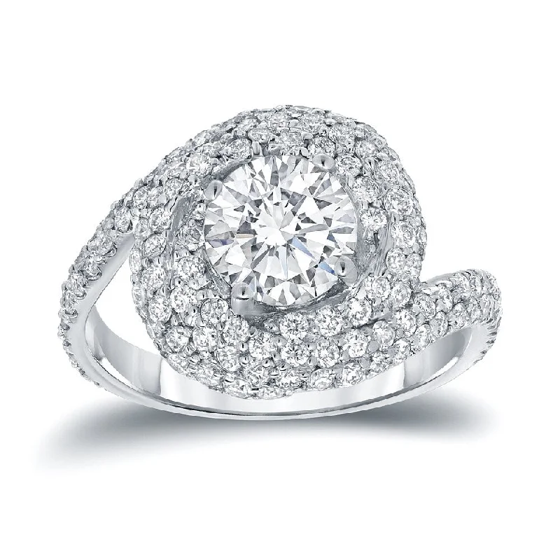 Auriya Fancy Swirl 2 1/3ctw Pave Halo Diamond Engagement Ring 14k White Gold (D-E, SI2-SI3)