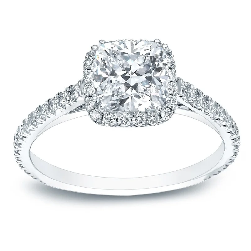 Auriya Platinum 1 1/2ctw Cushion-cut Halo Diamond Engagement Ring