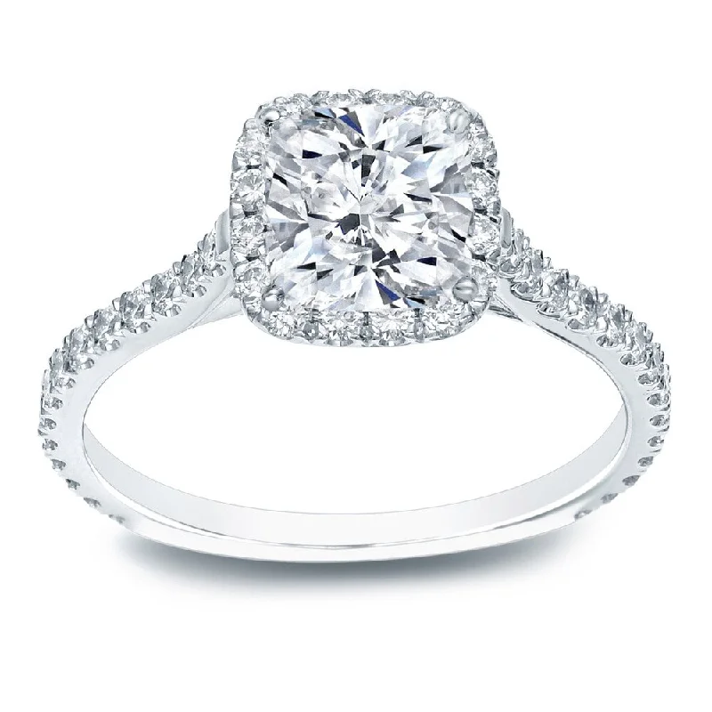 Auriya Platinum 1 1/2ctw Cushion-cut Halo Diamond Engagement Ring Certified (H-I, SI1-SI2)