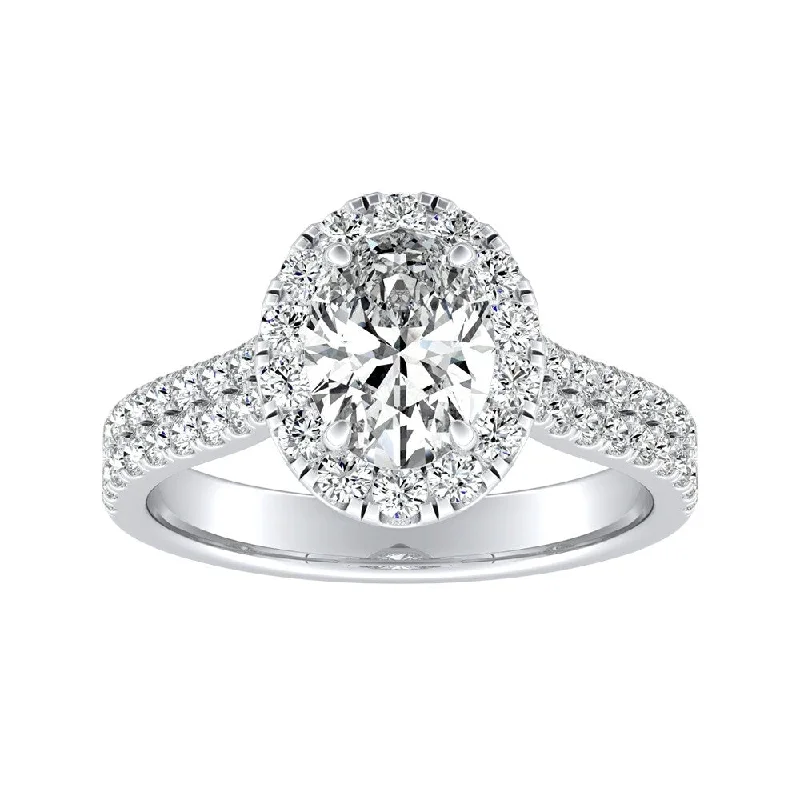 Auriya Platinum 1 1/2ctw Oval-cut Halo Diamond Engagement Ring (I-J, I1-I2)