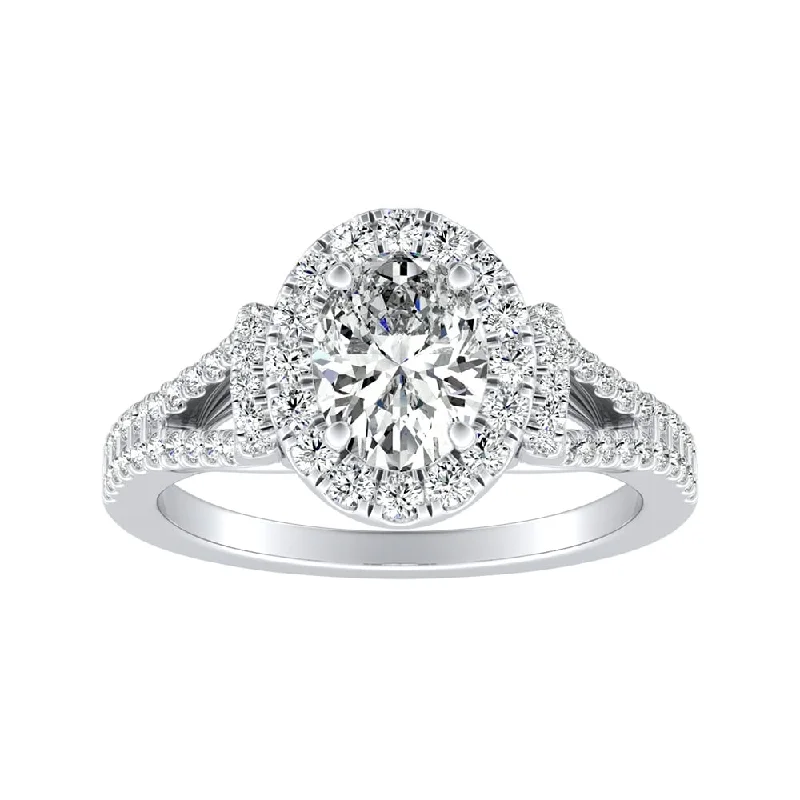 Auriya Platinum 1 1/3ctw Modern Oval Halo Diamond Engagement Ring (i-J, I1-I2)