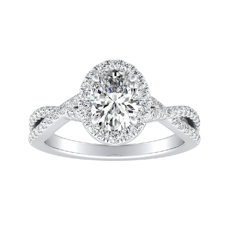 Auriya Platinum 1 1/3ctw Twisted Oval-cut Halo Diamond Engagement Ring