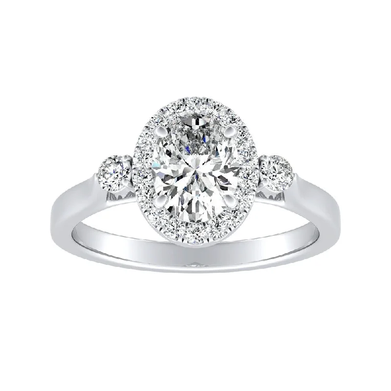 Auriya Platinum 1 1/4ctw Oval 3-stone Halo Diamond Engagement Ring