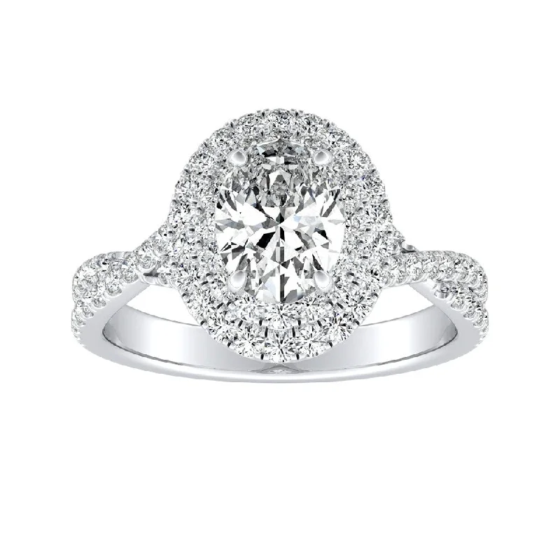 Auriya Platinum 1 1/5ctw Twisted Oval-cut Halo Diamond Engagement Ring (I-J, I1-I2)