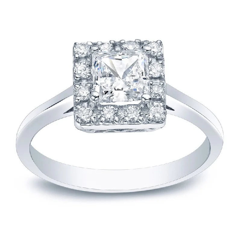 Auriya Platinum 1/2ctw Princess-cut Halo Diamond Engagement Ring (I-J, I1-I2)