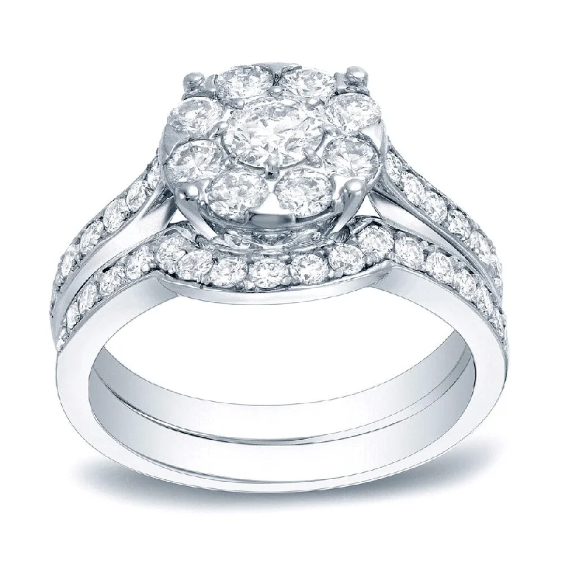 Auriya Platinum 1 3/5ctw Halo Diamond Engagement Ring Set