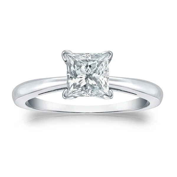 Auriya Platinum GIA Certified 2 3/4-Carat TDW Princess-Cut Solitaire Diamond Engagement Ring