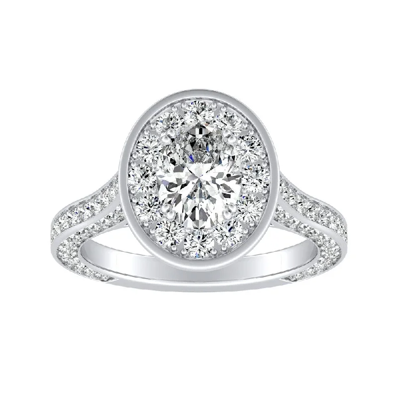 Auriya Platinum Oval-cut 1 5/8ctw Halo Diamond Engagement Ring (I-J, I1-I2)