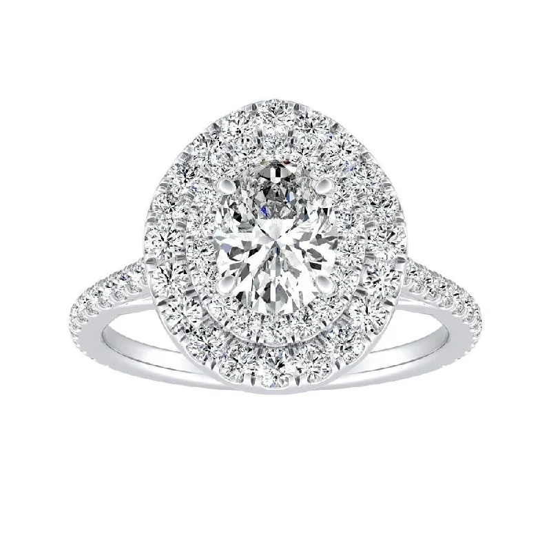 Auriya Platinum Oval Shape 1 carat TW Double Halo Diamond Engagement Ring (H-I, SI1-SI2)