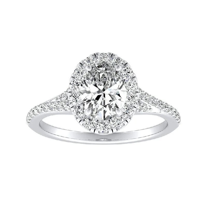 Auriya Platinum Oval Shape 3/4cttw Halo Diamond Engagement Ring (I-J, I1-I2)