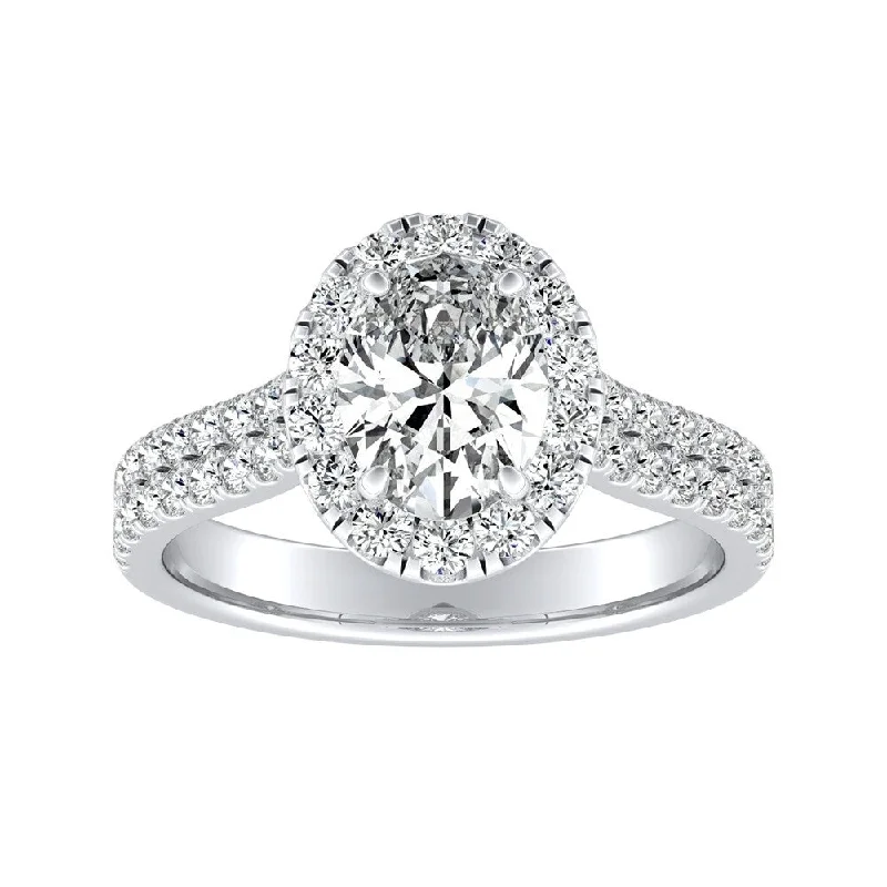 Auriya Platinum Oval Shape Halo Diamond Engagement Ring 1ctw (H-I, SI1-SI2)