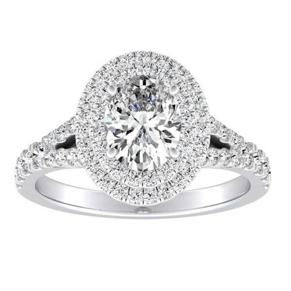 Auriya Platinum Oval Shape Halo Diamond Engagement Ring 3/4ctw (I-J, I1-I2) - White I-J