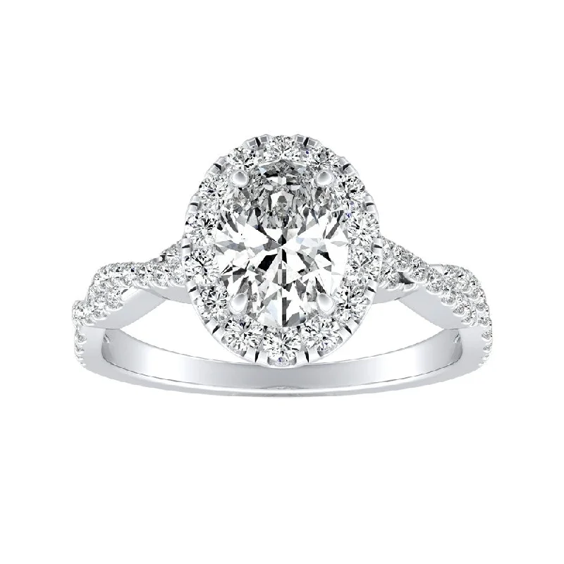 Auriya Platinum Twisted Oval-cut 7/8ctw Halo Diamond Engagement Ring (H-I, SI1-SI2)