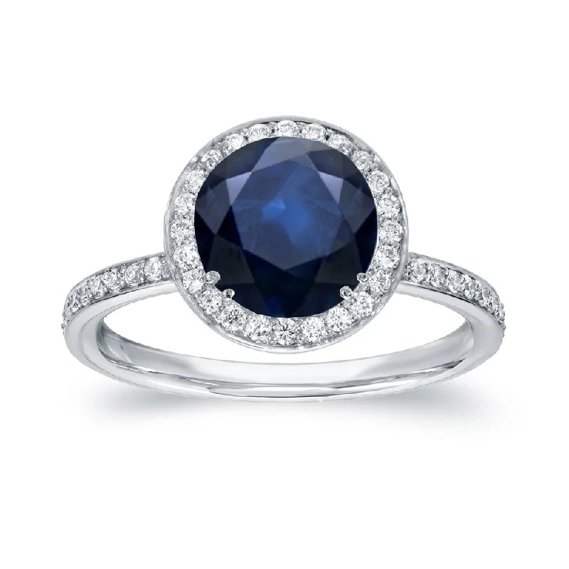 Auriya Round 2ct Blue Sapphire and 2/5ct TDW Diamond Halo Engagement Ring 18k Gold