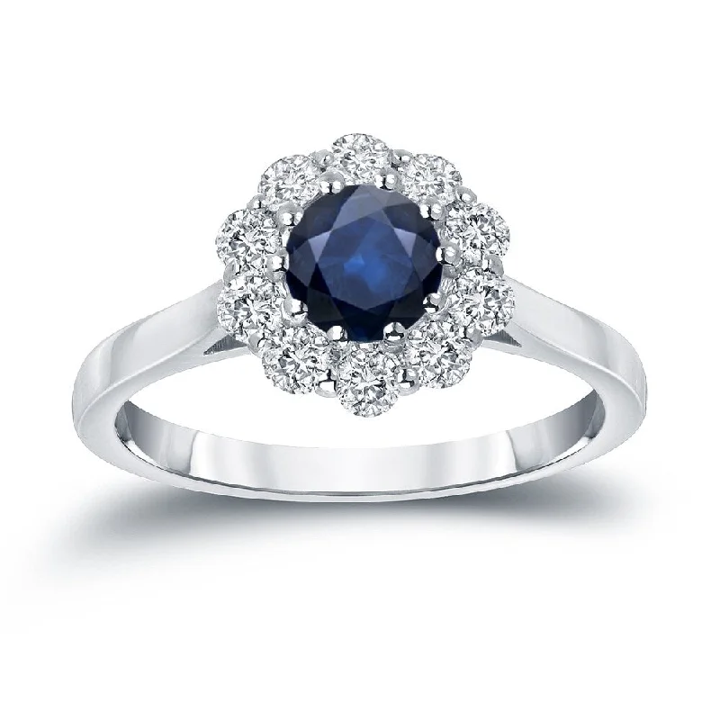 Auriya Round 3/5ct Blue Sapphire and 1/2ct TDW Halo Diamond Engagement Ring 14k Gold (H-I, I1-I2)