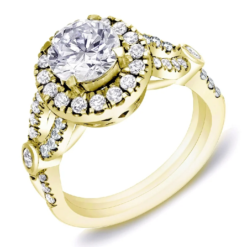 Auriya Unique 1 1/2ct TDW Round Diamond Halo Engagement Ring 14k Gold Certified