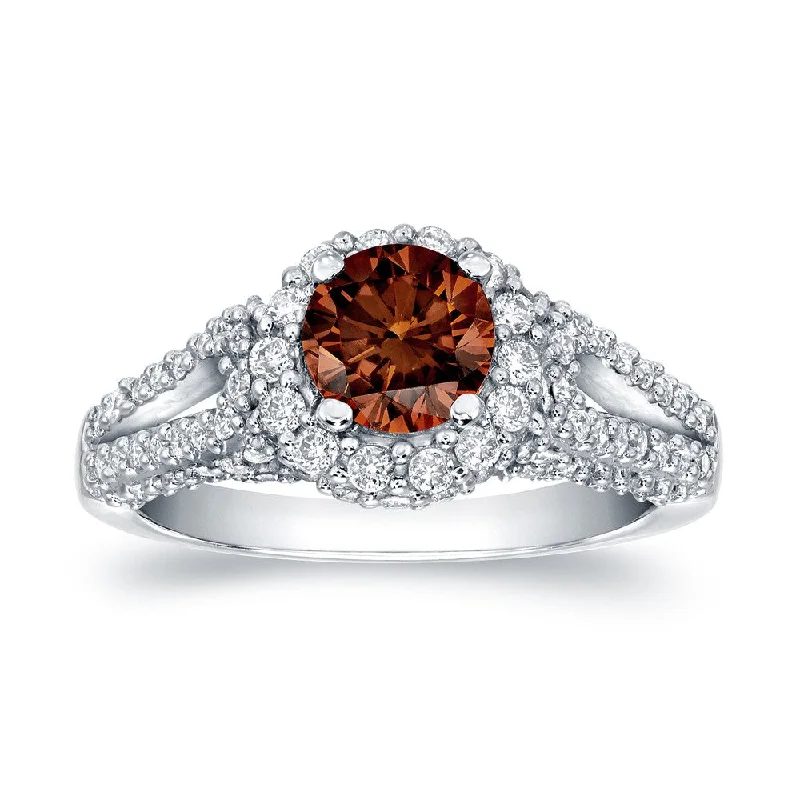 Auriya Unique 1 1/4ct TDW Brown Diamond Halo Engagement Ring 14k White Gold (H-I, SI1-SI2)