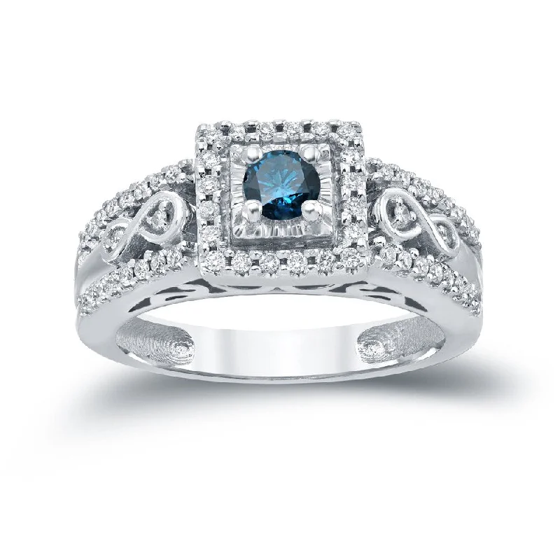 Auriya Unique 3/5ctw Round Halo Blue Diamond Engagement Ring 14k Gold