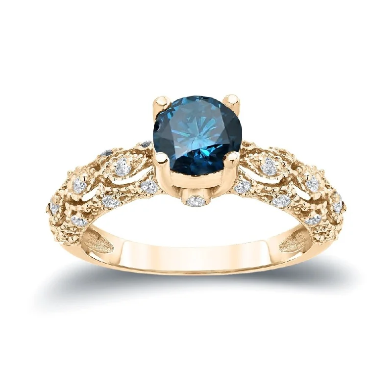 Auriya Unique Vintage 1 1/4ctw Blue Diamond Engagement Ring 14k Gold (I1-I2)