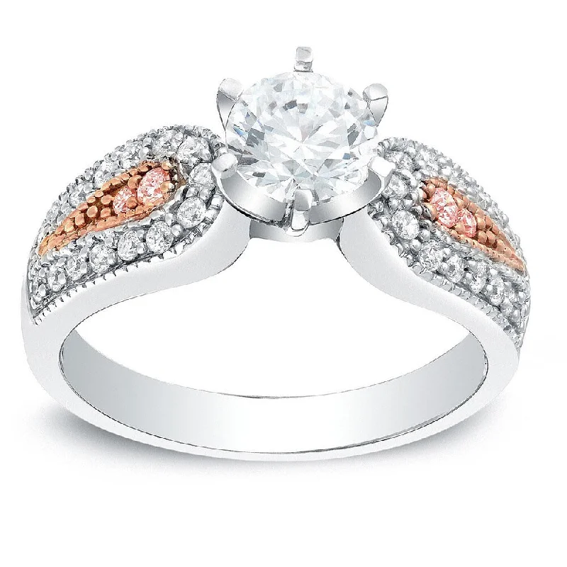 Auriya Vintage 1 1/3ct TDW Round Diamond Engagement Ring with Pink Diamond Accents 14k Two-Tone Gold (H-I, SI1-SI2)