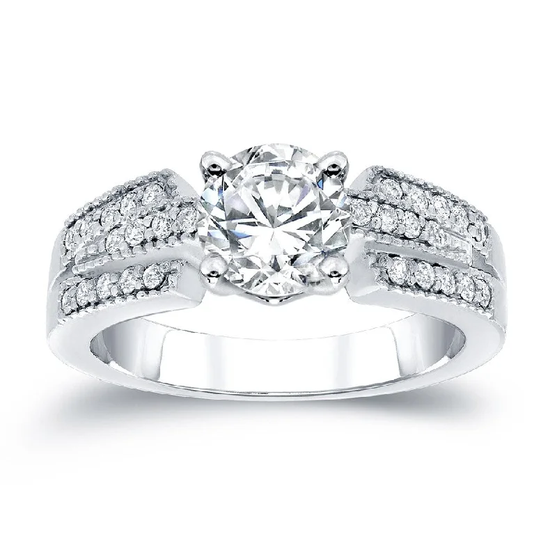 Auriya Vintage 1ct TDW Round Diamond Engagement Ring 14k White Gold Certified