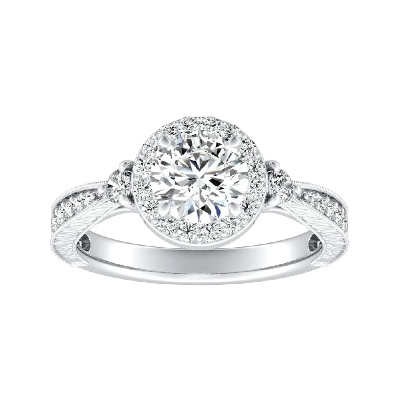 Auriya Vintage Inspired 1ct Round Moissanite and 1/3ct TDW Diamond Halo Engagement Ring 14k Gold