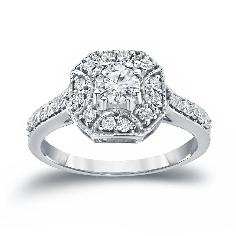 Auriya Vintage Inspired 3/4ct TDW Diamond Halo Engagement Ring by Auriya