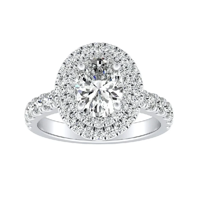 Classic Oval Shape 1 3/4ctw Double Halo Diamond Engagement Ring Platinum by Auriya