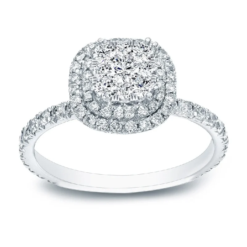 Cushion Shaped 1ct TDW Double Halo Diamond Engagement Ring in 14k Gold by Auriya