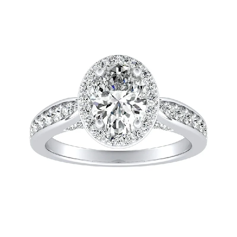 Modern Oval-cut Halo Diamond Engagement Ring 1 1/2cttw 14k Gold by Auriya (I-J, I1-I2)