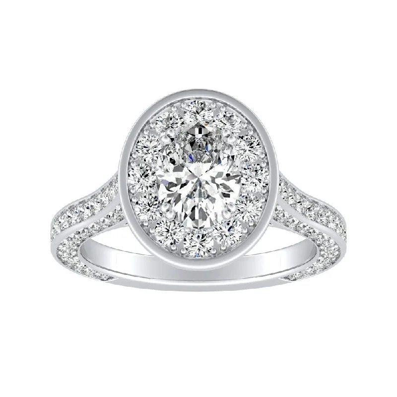 Oval-cut 1 1/2ctw Halo Diamond Engagement Ring by Auriya 18k Gold