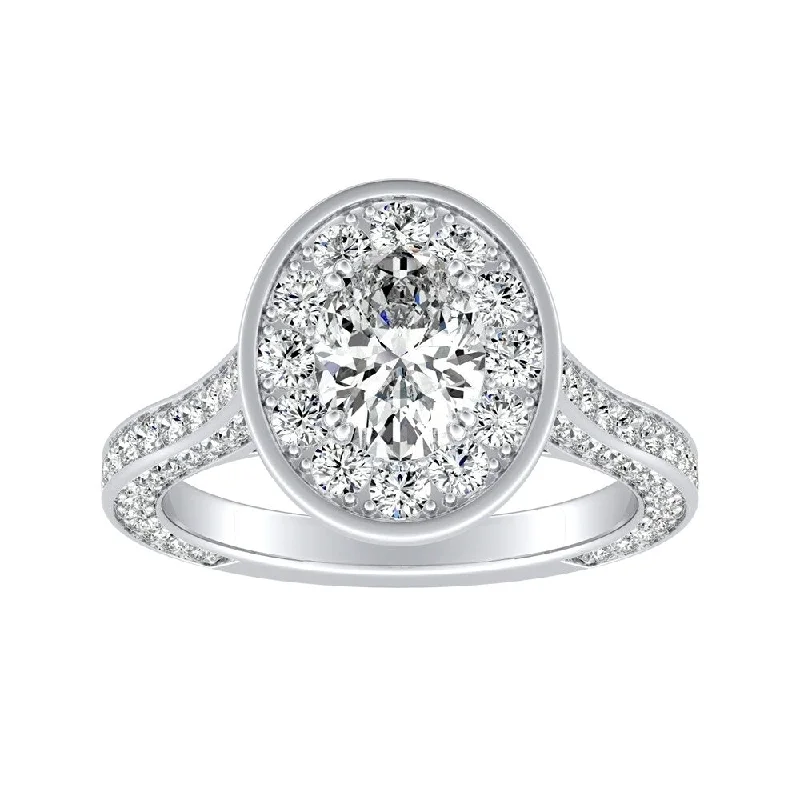 Oval-cut 1 3/4ctw Halo Diamond Engagement Ring Platinum by Auriya