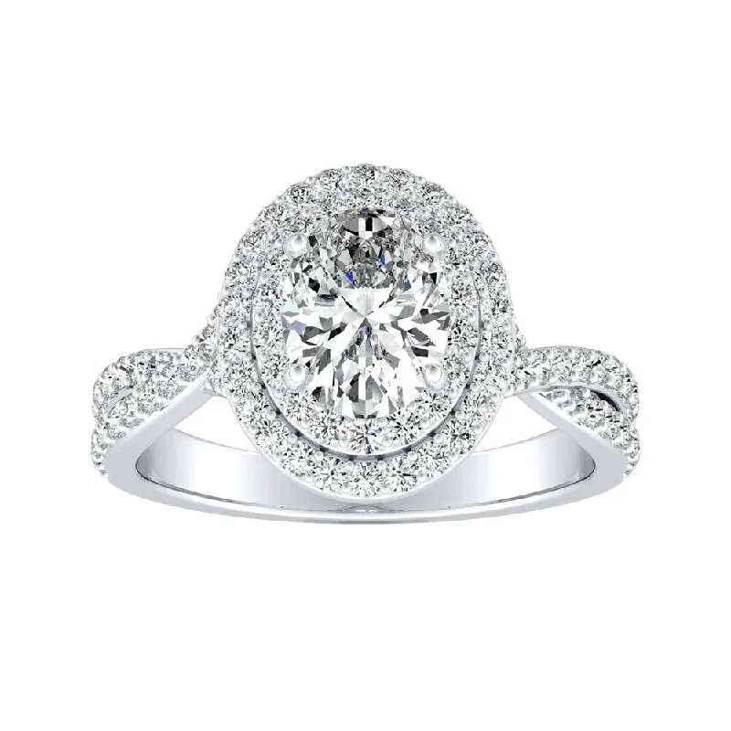 Oval-cut Double Halo Diamond Engagement Ring 1 1/6cttw 18k Gold by Auriya (H-I, SI1-SI2)