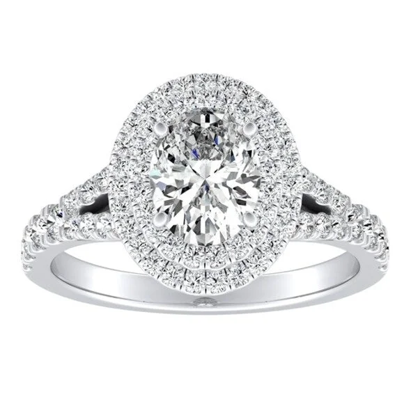 Oval Shape Halo Diamond Engagement Ring 1 1/2ctw 14k Gold by Auriya (I-J, I1-I2)