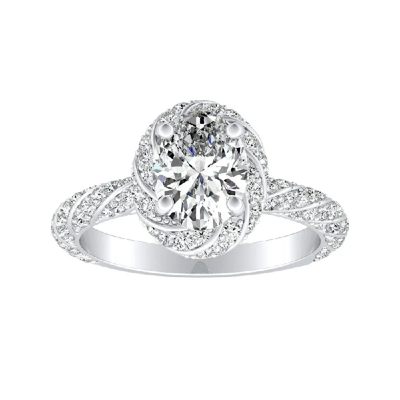 Platinum Vintage 1 1/6ctw Oval-cut Halo Diamond Engagement Ring by Auriya