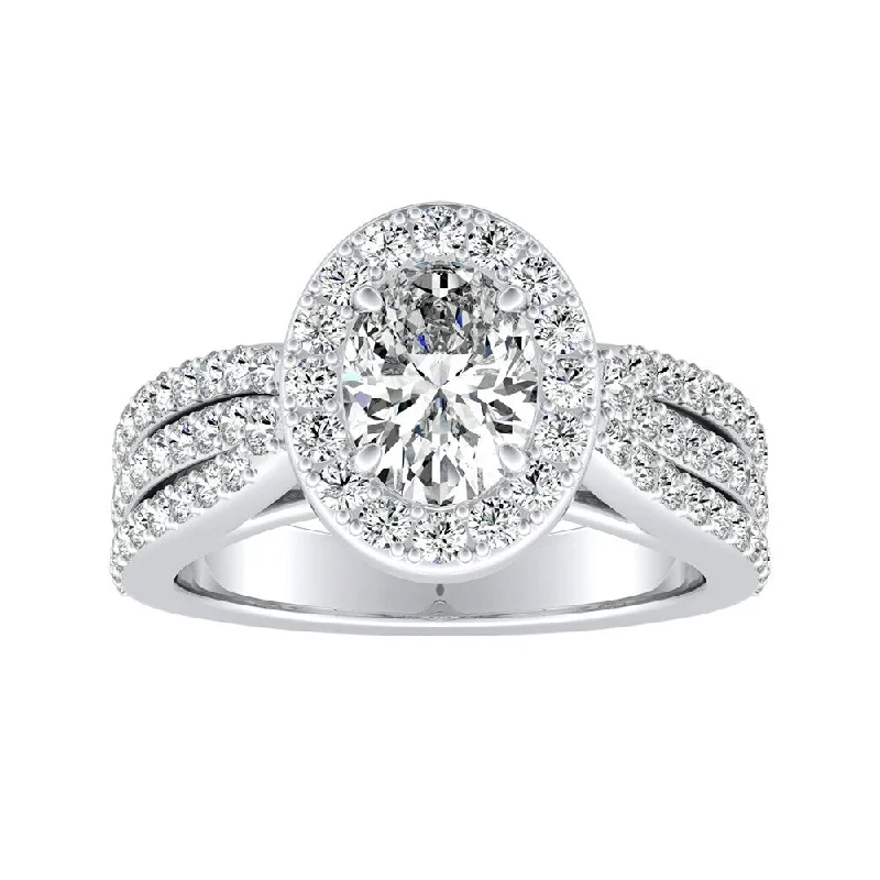 Triple Band Oval-cut Halo Diamond Engagement Ring 1 1/2ctw Platinum by Auriya