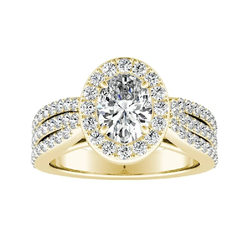 Triple Band Oval-cut Halo Diamond Engagement Ring 1 carat TW 14k Gold by Auriya