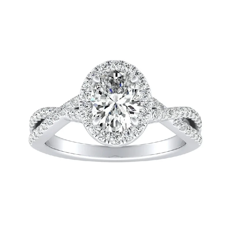 Twisted Oval-cut 1 1/3ctw Halo Diamond Engagement Ring 18k Gold by Auriya