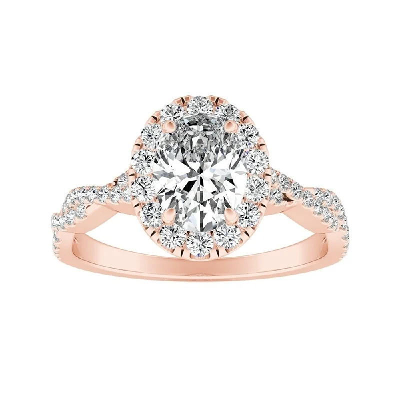 Twisted Oval-cut 5/8ctw 14k Gold Halo Diamond Engagement Ring by Auriya