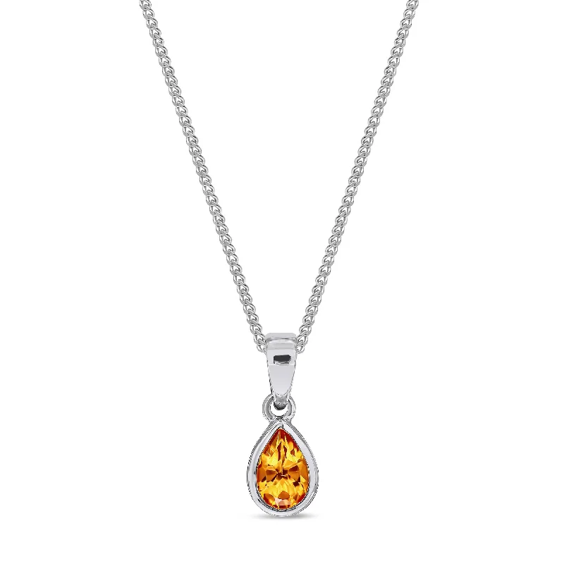 Crystal - Embellished Pendant Necklaces for a Glamorous Look9ct White Gold Citrine Rubover Pear Drop Pendant 0.36ct