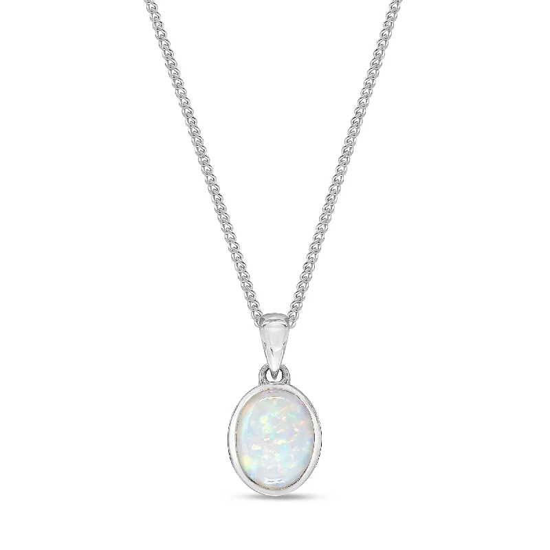 Crystal - Embellished Pendant Necklaces for a Glamorous Look9ct White Gold Oval Opal Rubover Pendant 0.97ct