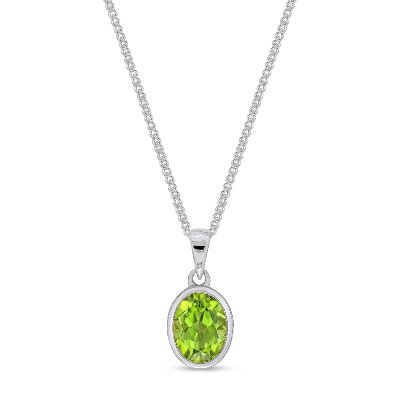 Heart - Shaped Pendant Necklaces with Birthstone Inlays9ct White Gold Peridot Oval Pendant 1.86ct